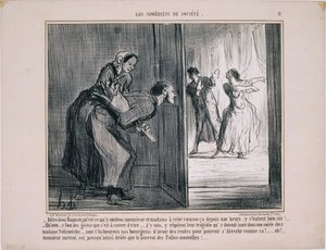 De gezelschapsspelers - Zeg eens Baptiste, wat hebben ze dan... door Honoré Daumier
